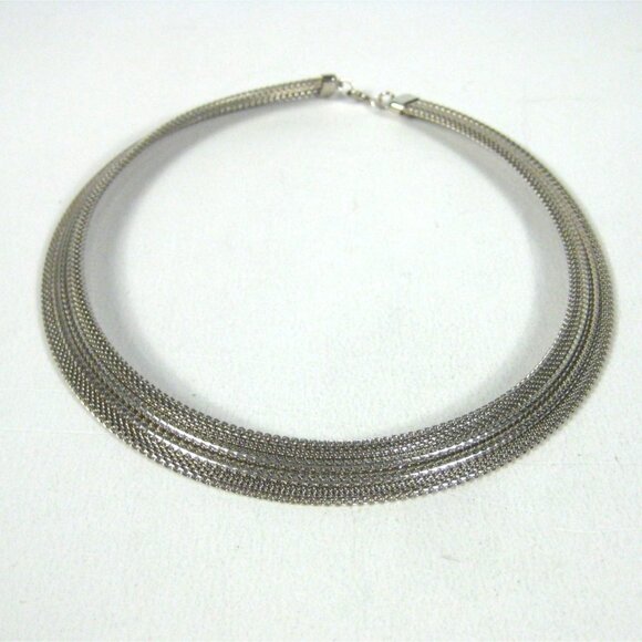 Silver Tone Braided Chain Choker Necklace 16 inch Vintage 1970 Modern - Picture 1 of 8